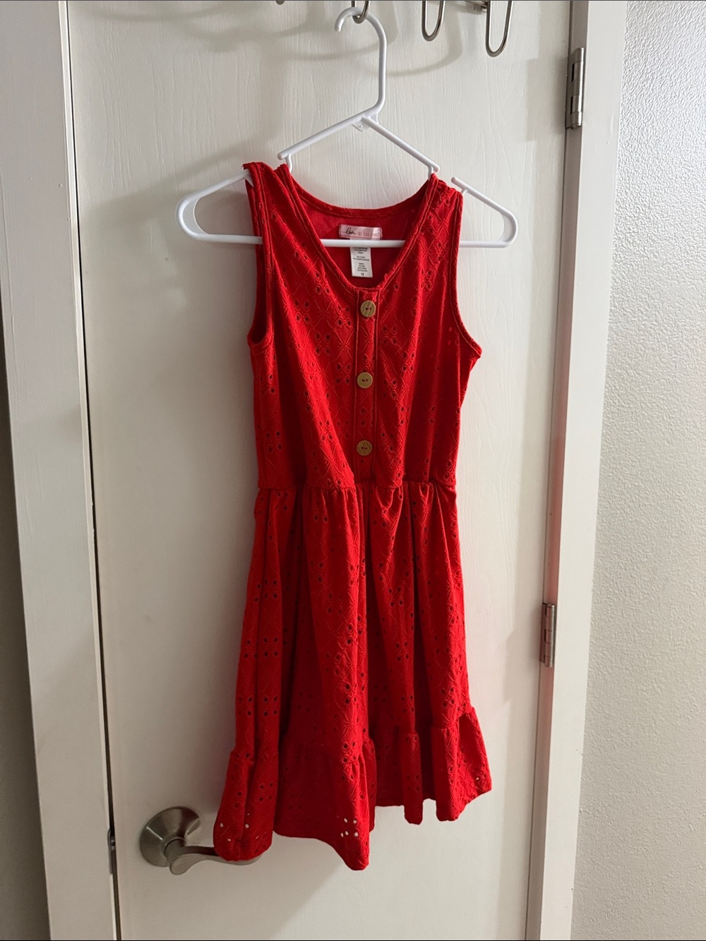 Girls' Red Eyelet Button-Front Summer Dress